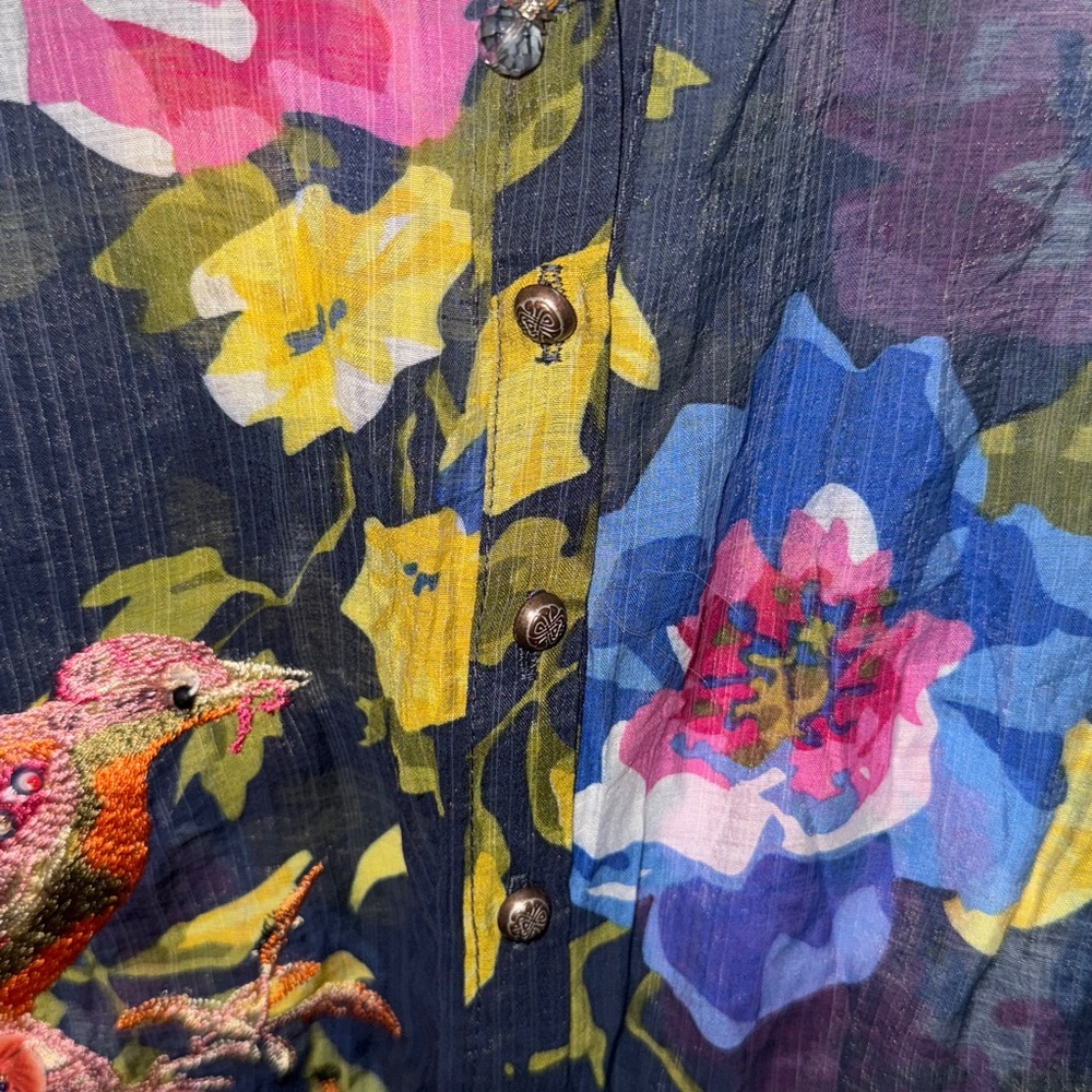NWT aratta silent journey floral embroidered bird long sleeve button up bohemian - Picture 5 of 8